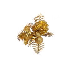 Gold Glittered Wreath Pick With Pine Cone and Holly Leaves (Lot of 12) SALE ITEM